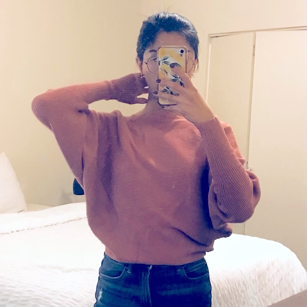 Batwing knit sweaters in black and pink